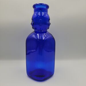 Vintage Brookfield Double Face Baby Top Cobalt Glass Milk Bottle One Quart 9.5"